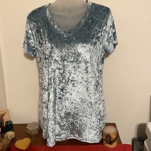 POL sky blue velvet short sleeve top Large Guc